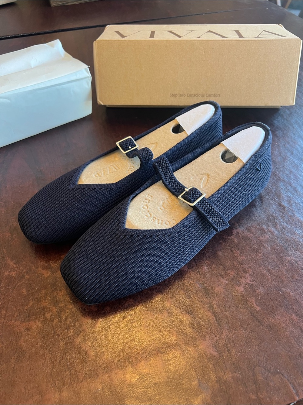 VIVAIA Margot Mary Jane in Navy - Square-Toe Mary Janes